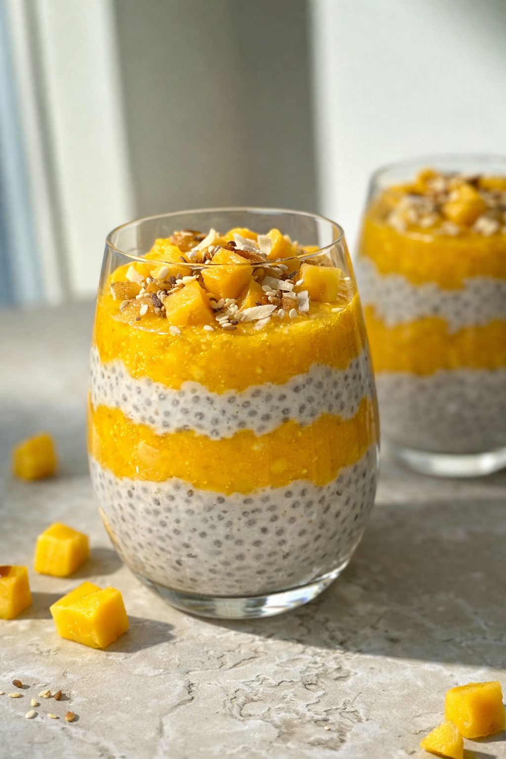 Kokos chiagrød med mango