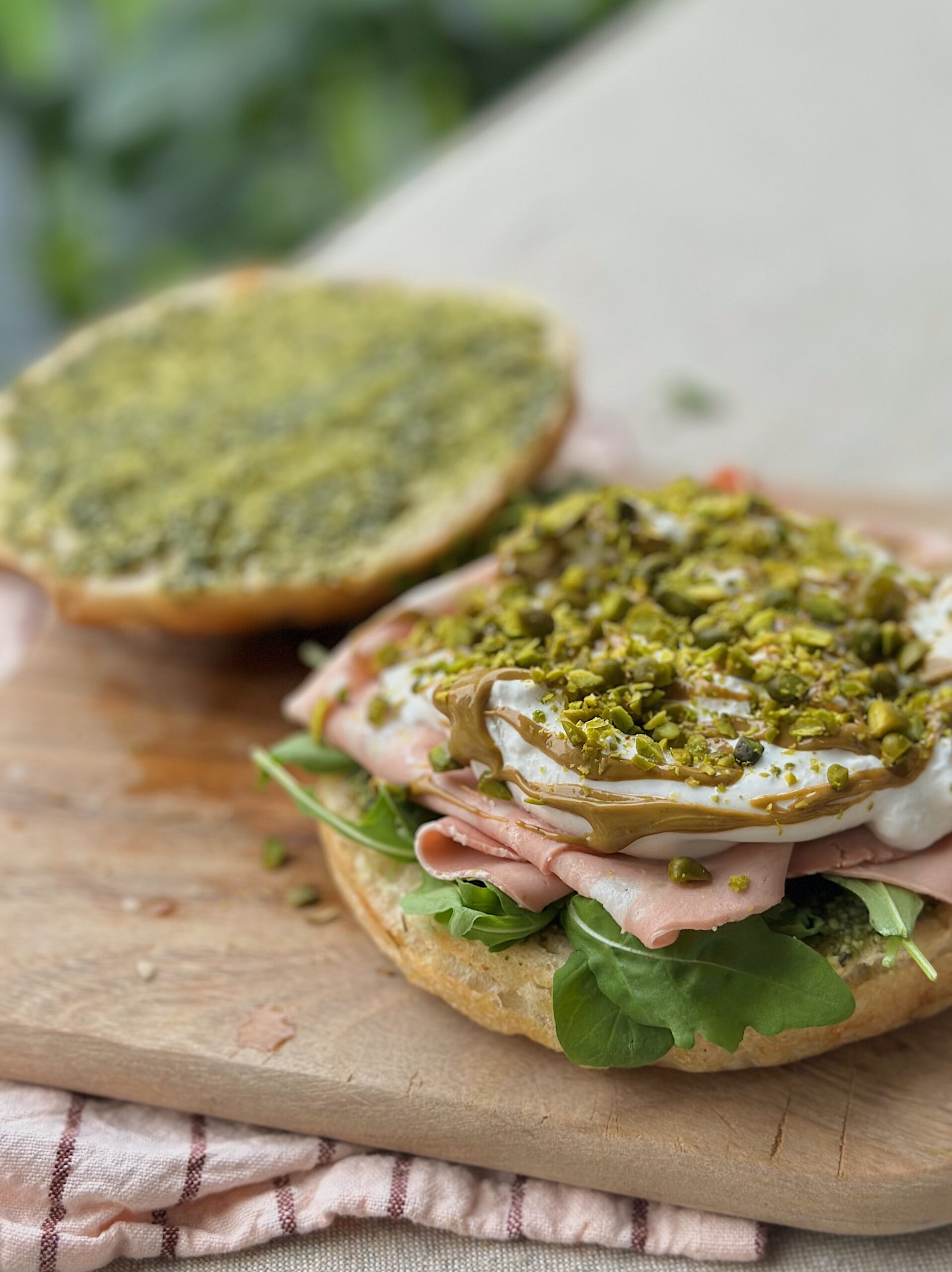 Foccacia sandwich m. mortadella & pistacie